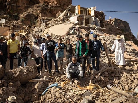 Rubble of collapsed houses in the village of Imi N'Tala near Amizmiz in central Morocco after the deadly 6.8-magnitude 