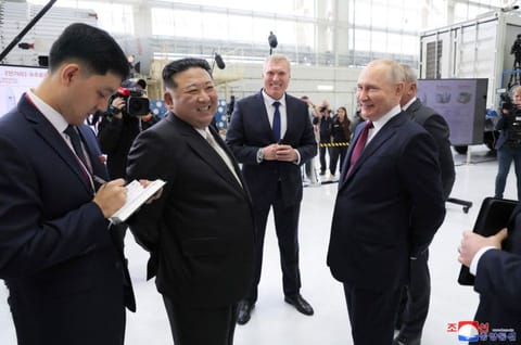 North Korea's leader Kim Jong Un (2nd left) and Russia's President Vladimir Putin visitng the Vostochny Cosmodrome in Russia's Amur region.  