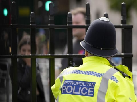 A Metropolitan police officer on patrol, in London, on Oct. 1, 2021. London’s police force says that over 1,000 officers are currently suspended or on restricted duties as the department steps up efforts to root out bad cops following a scathing report that found it was institutionally racist, homophobic and misogynistic in a statement released on Tuesday Sept. 19, 2023. (AP Photo/Frank Augstein, File)