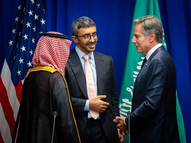 Blinken with Sheikh Abdullah bin Zayed and Prince Faisal bin Farhan in New York.