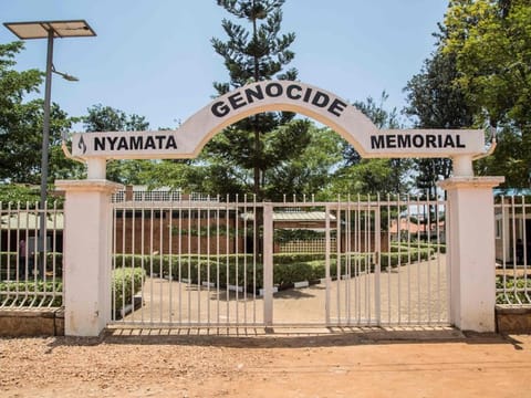 A picture taken on March 21, 2019 shows the entrance of the Nyamata Genocide Memorial.  