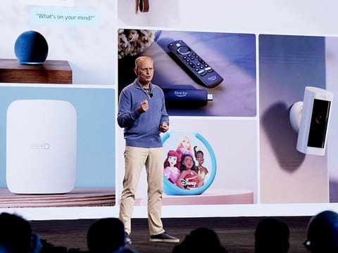 Dave Limp, senior vice president of devices and services at Amazon.com Inc., speaks during the Amazon Devices and Services event at the HQ2 campus in Arlington, Virginia, on Wednesday, September 20, 2023. Amazon.com Inc. previewed a push into generative artificial intelligence with new features for its Alexa voice assistant. 