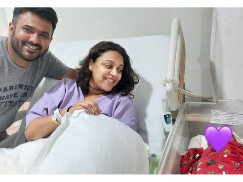 Swara Bhasker and Fahad Ahmed with their newborn.