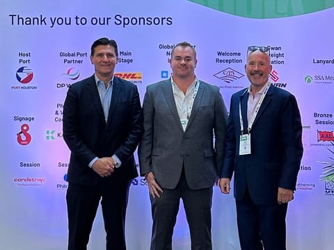  Simon Aynsley, Chief Sales Officer, Tim Haas, Chief Operating Officer and Luke Richards, Managing Director of Canaveral Container Terminal attend Breakbulk Americas 2023