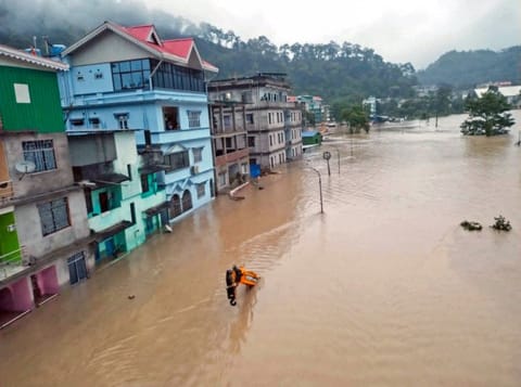 An area inundated due to a flash flood that occurred in Teesta River in Lachen Valley after a sudden cloud burst over Lhonak Lake, in North Sikkim on Wednesday.  