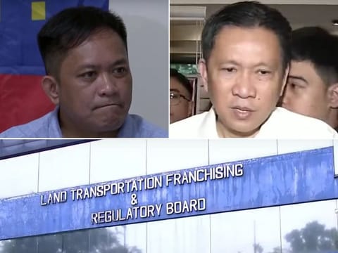 Teofilo Guadiz III (right), suspended chairman of the Land Transportation Franchising and Regulatory Board (LTFRB), and self-described whistleblower Jeffrey Tumbado (left), Guadiz's former executive assistant, who made serious allegations of "ruta (route) for sale" scheme in the powerful agency on Monday (October 9). On Wednesday (October 11), Tumbado had recanted his statements and apologised to Guadiz, Transport Secretary Jaime Bautista and the Office of the President.