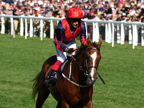 Frankie Dettori riding Knockbrex in action.