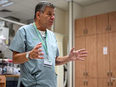 Dr Dan Schwarzfuchs, deputy director-general of Clalit Health Services' Soroka medical centre, gives an interview at the facility in Beersheba in southern Israel on October 11, 2023.  