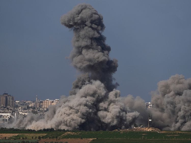 Smoke rises following an Israeli airstrike in the Gaza Strip