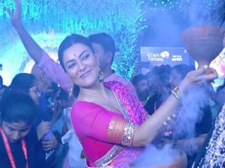 Bollywood actress Sushmita Sen dances with fire at Durga Puja celebrations