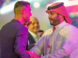 Portgueses football icon Cristiano Ronaldo greets Saudi crown prince at sport event