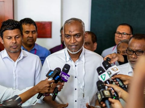 Mohamed Muizzu speaks with the media personnel in Male, Maldives 