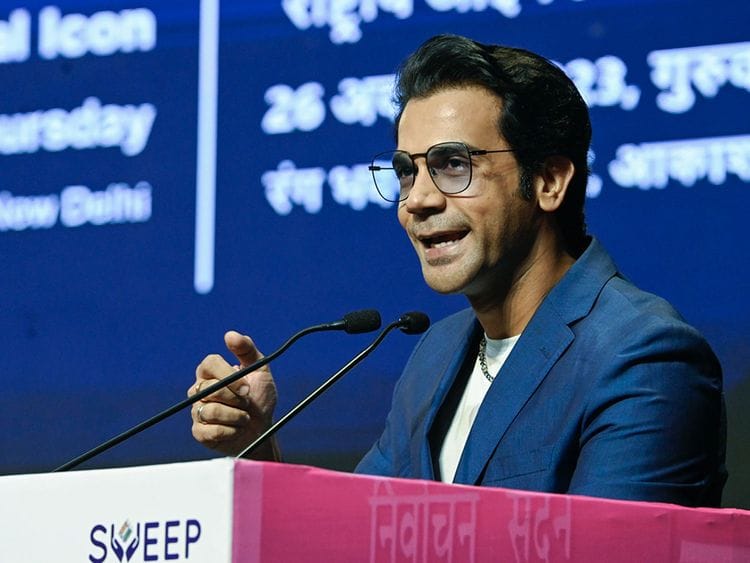 New Delhi, Oct 26 (ANI): Bollywood actor Rajkumar Rao addresses a programme appointing him as Election Commission's National Icon, at  Rangbhawan Auditorium, Akashwani Bhavan in New Delhi on Thursday. (ANI Photo/Mohd Zakir)