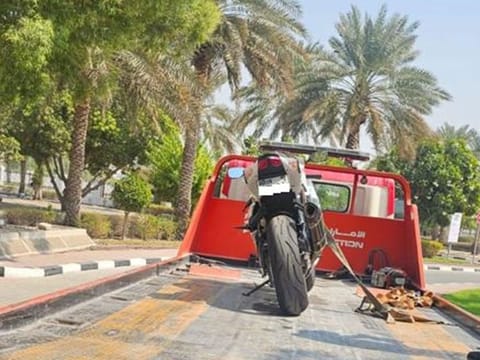 The motorcycle on which the biker was speeding at 280kmph was seized by Dubai Police.