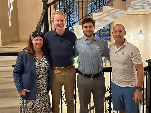 Thursday Curry Club Winners Photo - Evelyn Downham (JGE Ladies Captain), Conor Duffy, Ronan Curtis, Noel O’Leary (JGE Men’s Vice Captain)