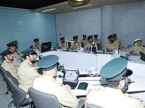 Major General Pilot Ahmad Mohammed bin Thani, Assistant Commandant for Ports Affairs, heads a meeting to review  last year’s statistics of Dubai Police