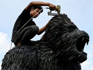 Photos: Cambodian artist turns tyres into giant King Kong