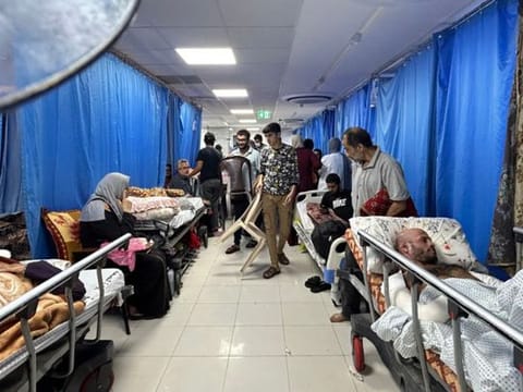 Patients and internally displaced people at Al Shifa hospital in Gaza City on November 10, 2023.