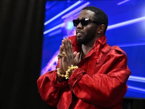 US producer-musician Sean "Diddy" Combs gestures in the press room during the MTV Video Music Awards at the Prudential Center in Newark, New Jersey, on September 12, 2023. 