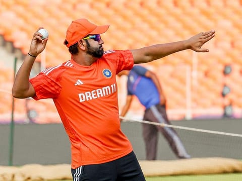 India's captain Rohit Sharma during a practice session ahead of the 2023 Cricket World Cup final match against Australia, at Narendra Modi Stadium in Ahmedabad. 