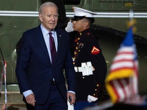 President Joe Biden arrives at Delaware Air National Guard Base in New Castle, on Friday, November 17, 2023. 