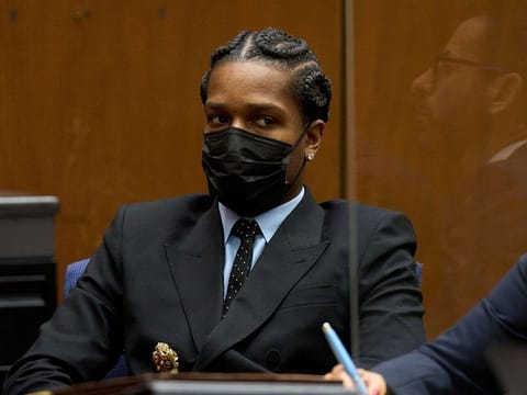 Rakim Mayers, aka A$AP Rocky, sits in the Clara Shortridge Foltz Criminal Justice Center for a preliminary hearing.