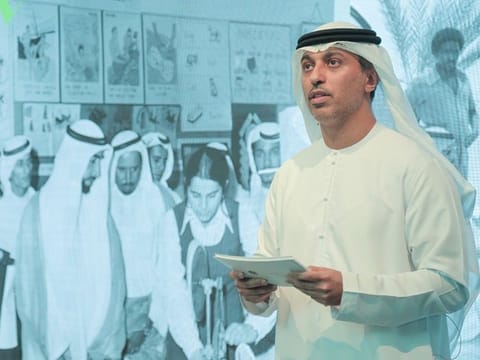 Dr Ahmed Belhoul Al Falasi addressing a press conference in Dubai on Thursday to announce the 'Greening Education Hub; ahead of COP28. 