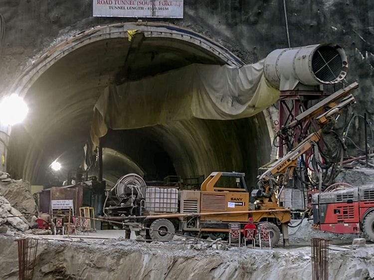 Uttarkashi, Nov 27 (ANI): Rescue operation is underway in the Silkyara Tunnel where 41 workers are trapped inside after a portion of it collapsed, in Uttarkashi on Monday