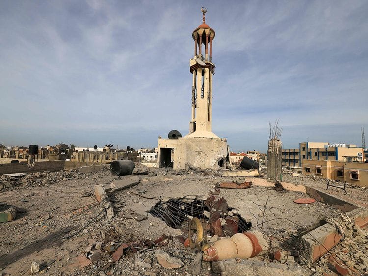  A mosque destroyed in Israeli strikes during the conflict lies in ruin, amid a temporary truce between the Palestinian Islamist group Hamas and Israel, in Khan Younis in the southern Gaza Strip November 29, 2023.  