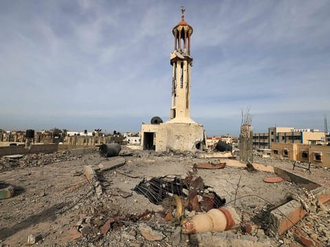  A mosque destroyed in Israeli strikes during the conflict lies in ruin, amid a temporary truce between the Palestinian Islamist group Hamas and Israel, in Khan Younis in the southern Gaza Strip November 29, 2023.  