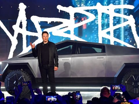 Tesla co-founder and CEO Elon Musk introduces the newly unveiled all-electric battery-powered Tesla Cybertruck at Tesla Design Center in Hawthorne, California on November 21, 2019. (File photo)