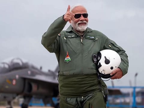 India's Prime Minister Narendra Modi takes sortie on Tejas fighter aircraft in Bengaluru 
