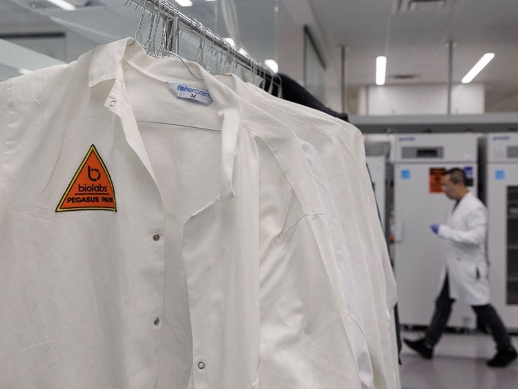 Lab coats at BioLabs Pegasus Park in Dallas, Texas, US