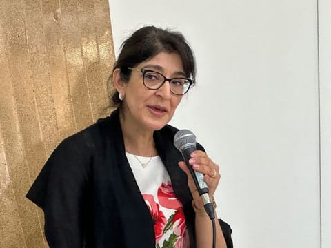 Aarti Holla-Maini, director of the United Nations Office for Outer Space Affairs (UNOOSA), speaking at the DEWA stall during COP28 at the Expo City in Dubai on December 5, 2023. Without space, we wouldn’t know there’s a climate crisis, she said.
