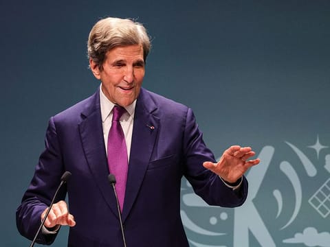 US Special Presidential Envoy for Climate John Kerry speaks during a press conference at the United Nations climate summit in Dubai on December 6, 2023. 