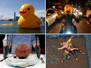 Inflatable ducks, gravy wrestling, mammoth meatball and more: Oddest images of 2023