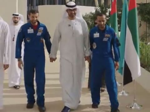Dr. Sultan Al Jaber with Hazza AlMansoori and Sultan Al Neyadi at Expo City on Thursday.