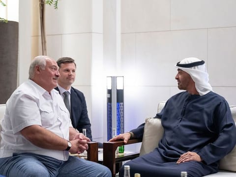 President His Highness Sheikh Mohamed bin Zayed Al Nahyan on Friday meets with Aleksandr Lukashenko President of Belarus who is on visit to UAE to participate in COP28.