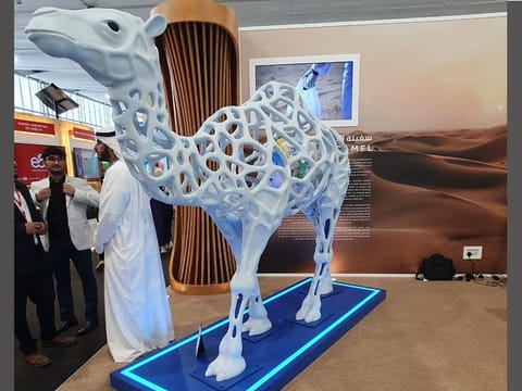 A 3D-printed camel at the COP28 Technology and Innovation Hub in Dubai.