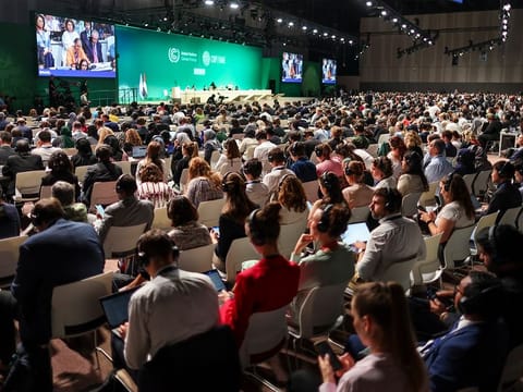 UAE CONSENSUS: The closing plenary at the UN Climate Change Conference COP28 at Expo City Dubai on December 13, 2023, in Dubai, during which the historic "UAE Consensus" was announced. 