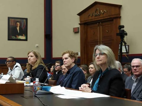 (L-R) Dr. Claudine Gay, President of Harvard University, Liz Magill, President of University of Pennsylvania, Dr. Pamela Nadell, Professor of History and Jewish Studies at American University, and Dr. Sally Kornbluth, President of Massachusetts Institute of Technology, testify before the House Education and Workforce Committee at the Rayburn House Office Building on December 05, 2023 in Washington, DC. The Committee held a hearing to investigate antisemitism on college campuses.   