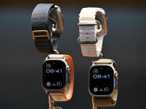 File photo: Apple Watch Ultra 2 devices are displayed for sale at The Grove Apple retail store on release day in Los Angeles, California. 