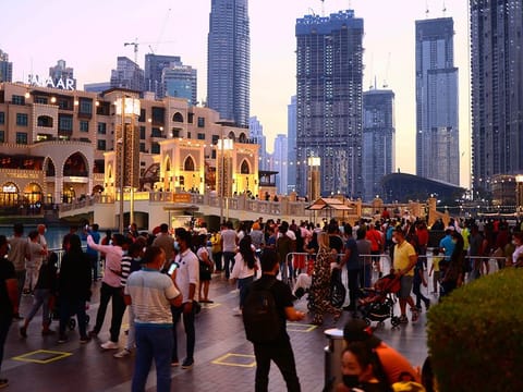 Tourists and shoppers at Dubai Mall  