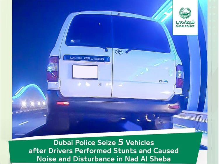 One of the five vehicles clamped down by Dubai Police