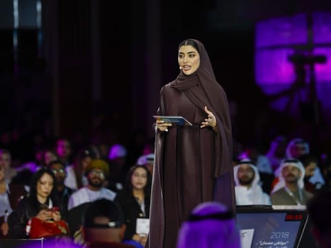 Khadija Hussain addressing the 1 Billion Followers Summit in Dubai. 