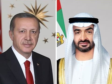 Sheikh Mohamed bin Zayed Al Nahyan (R) and Recep Tayyip Erdogan (L).