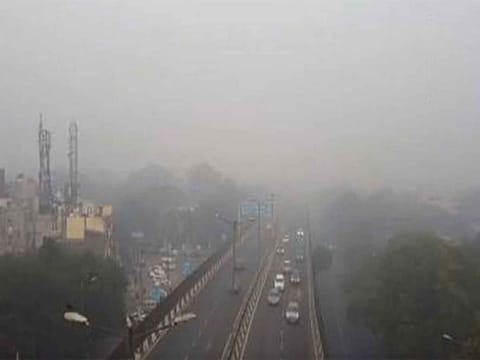 An aerial view of a foggy winter morning in New Delhi on Saturday. 