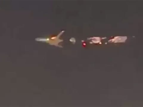  Flames seen shooting out from Atlas Air Boeing 747-8 engine flying over Miami.