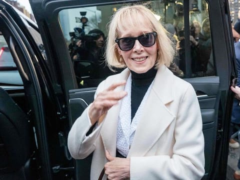 E. Jean Carroll departs a Manhattan federal court at the conclusion of her defamation suit against Donald Trump on January 26, 2024 in New York City. 
