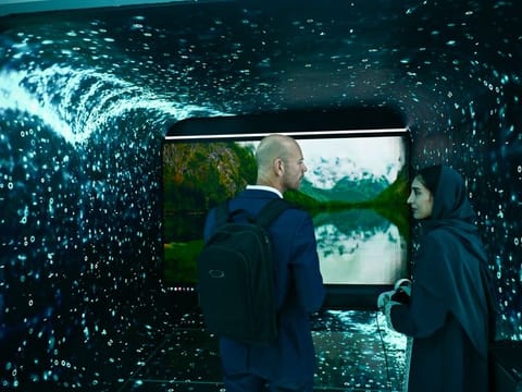 Visitors at the Immersive Reality Laboratory for Mental Health at Arab Health in Dubai